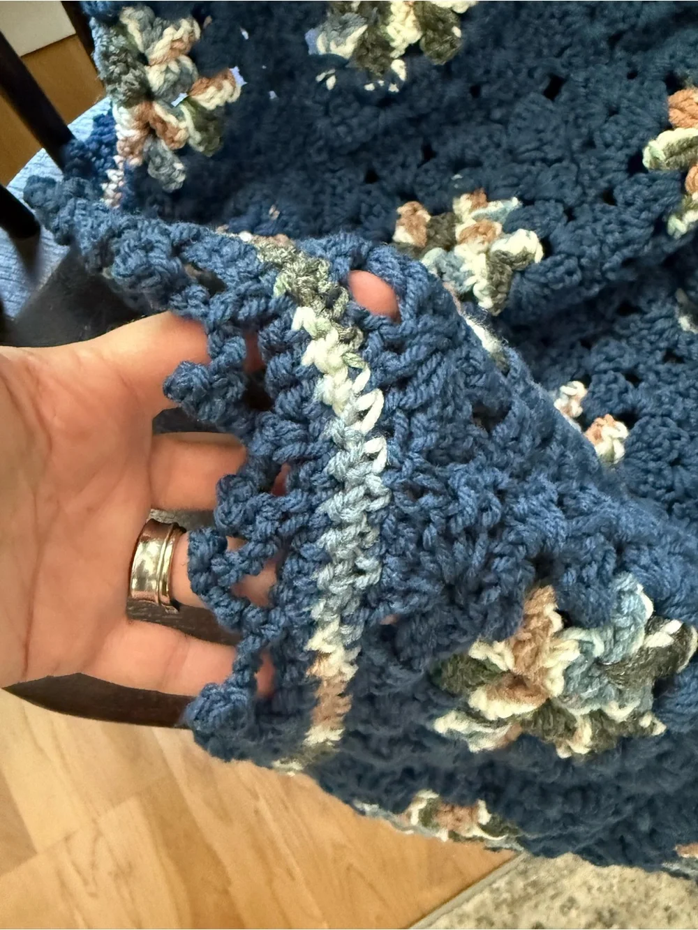 Handmade Vintage Granny Square Afghan Crochet Throw Blanket